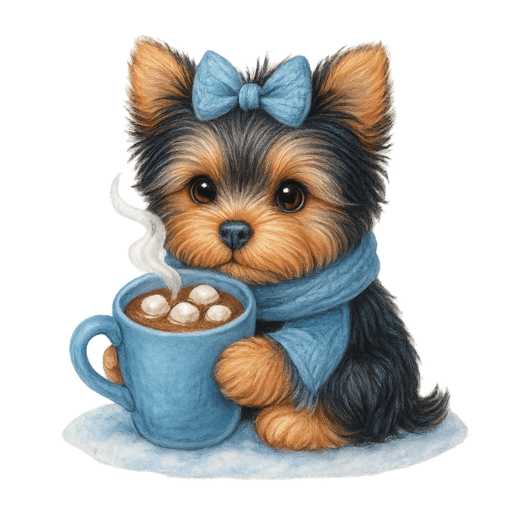 Free Cute Winter Puppy with Hot Chocolate Clipart