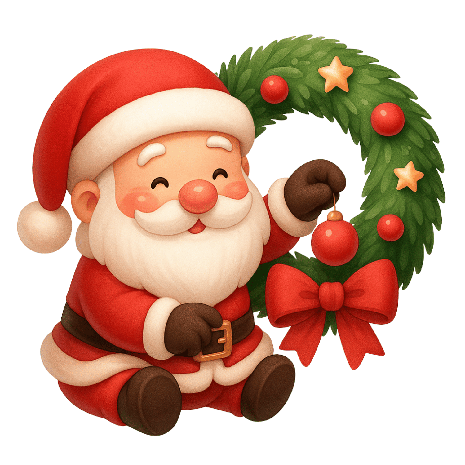 Free Cute Santa with Christmas Wreath Clipart (PNG, 300 DPI)