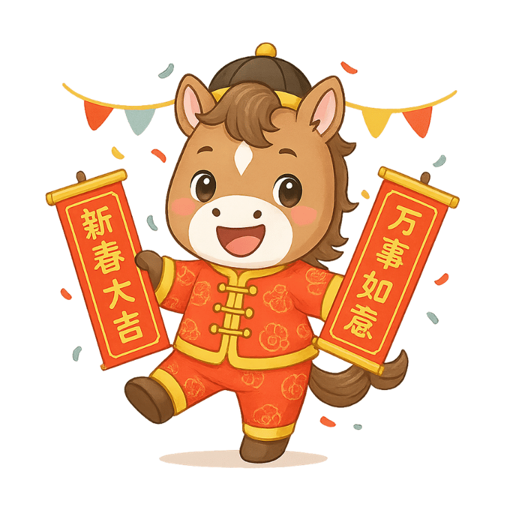 Free Cute Chinese New Year Horse with Lucky Banners Clipart