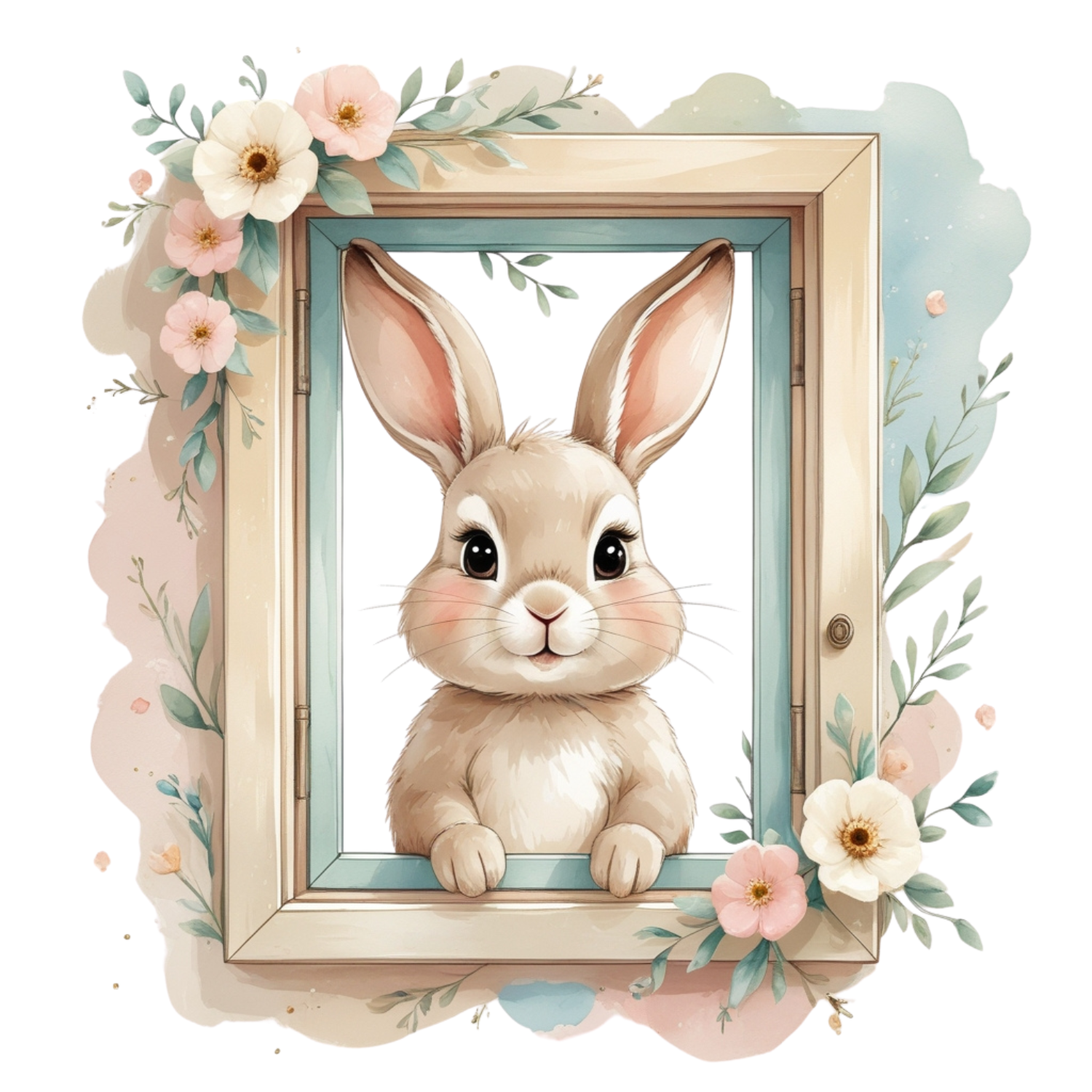 Watercolor Bunny in Window Frame