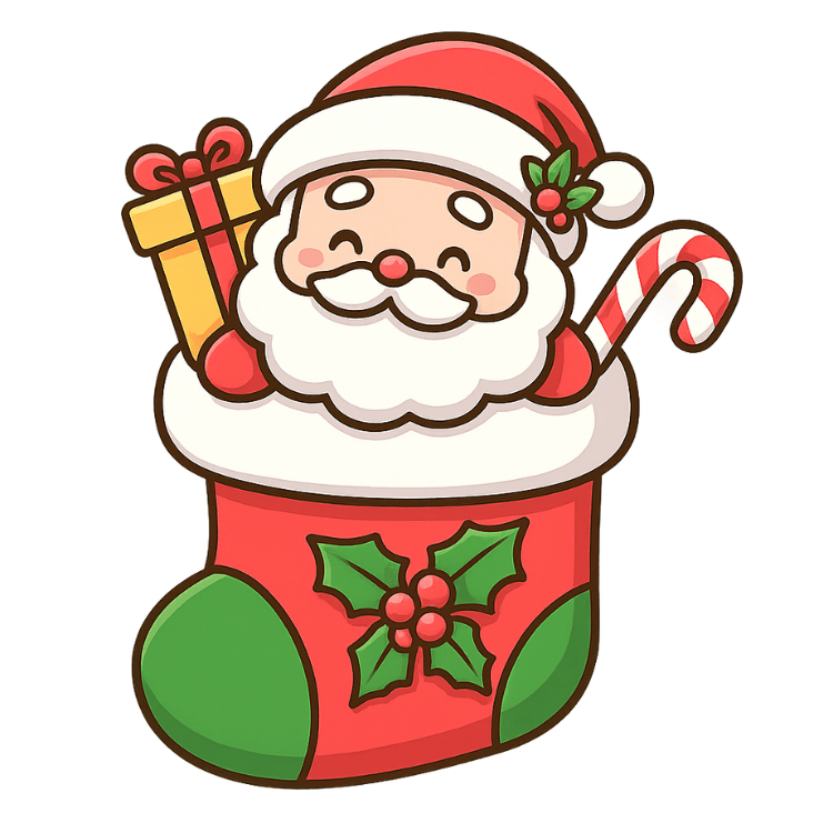 Free Cute Santa in Christmas Stocking Clipart