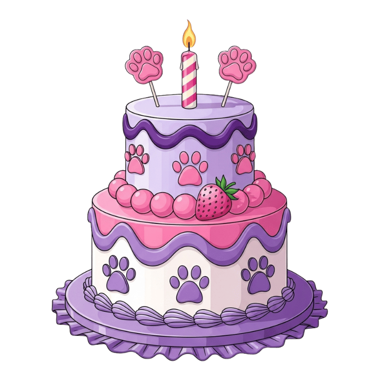 Free Purple Paw Print Birthday Cake Clipart with Strawberry