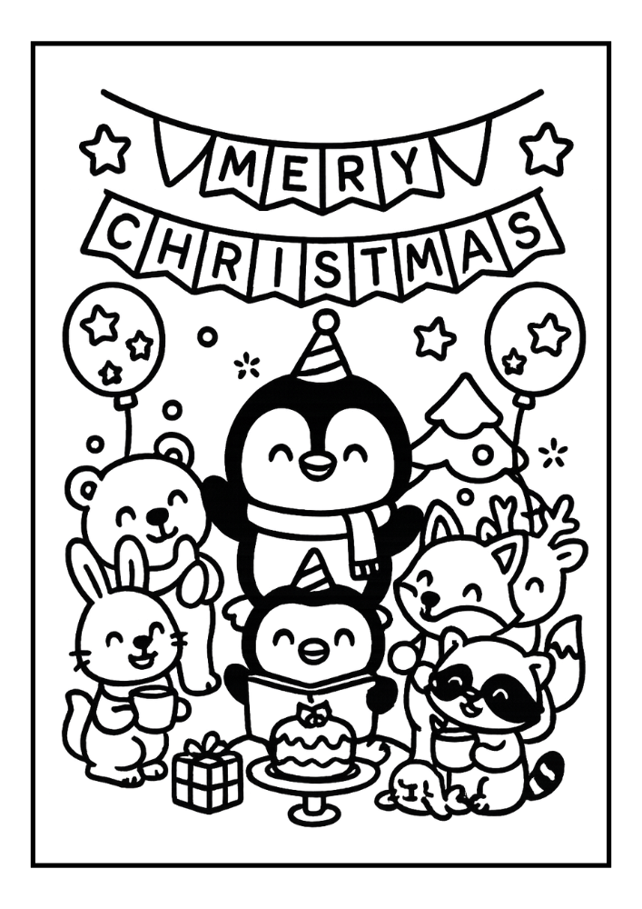 Free Cute Christmas Penguin Coloring Pages Set