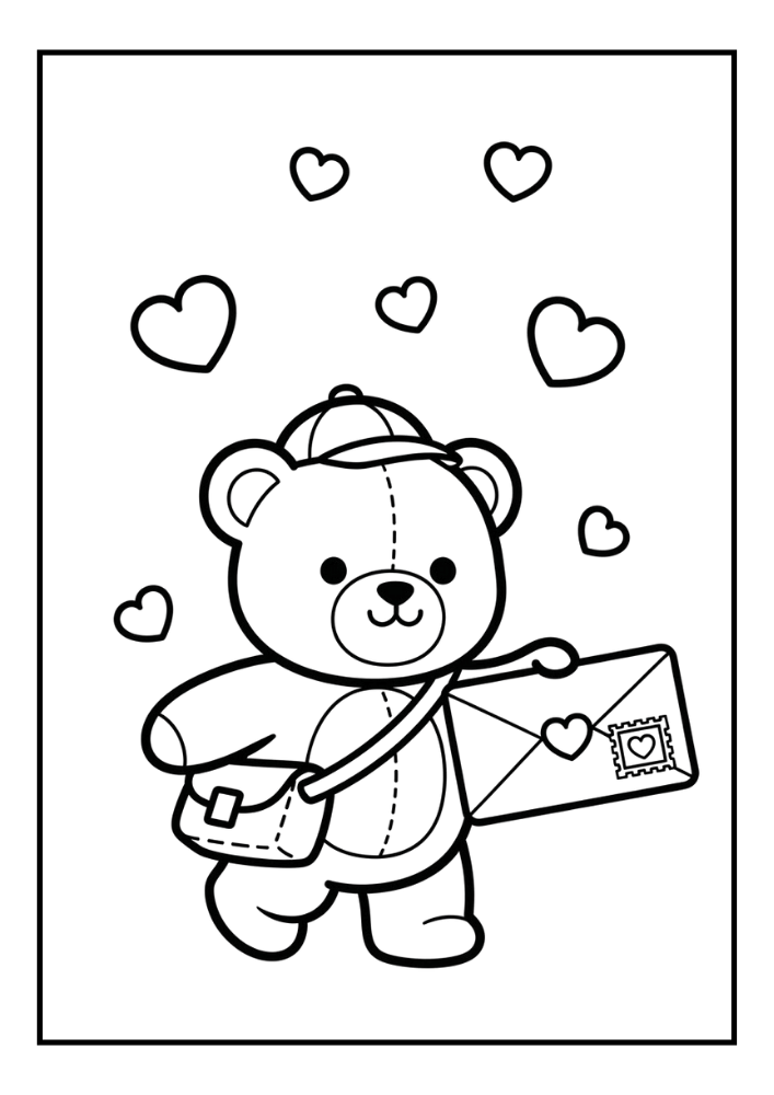 Free Cute Teddy Bear Valentine Coloring Pages Set