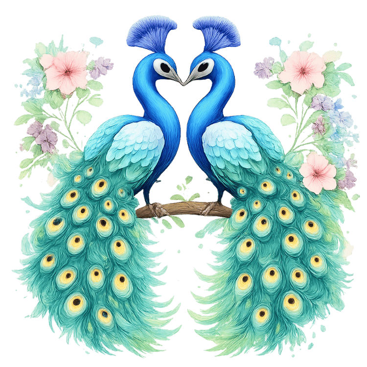 Free Watercolor Peacock Love Birds Clipart