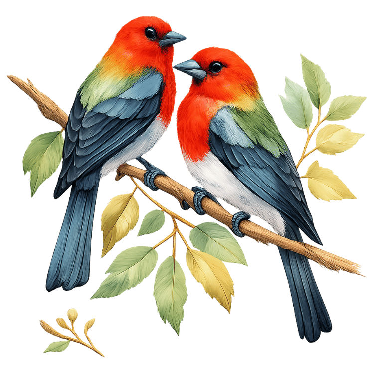 Free Watercolor Red Head Love Birds Clipart