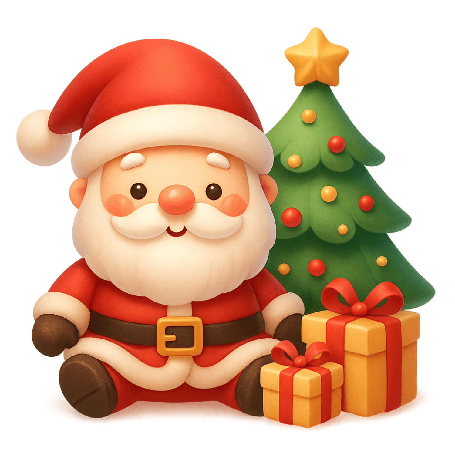 Free Cute Santa with Christmas Tree & Gifts Clipart (PNG, 300 DPI)