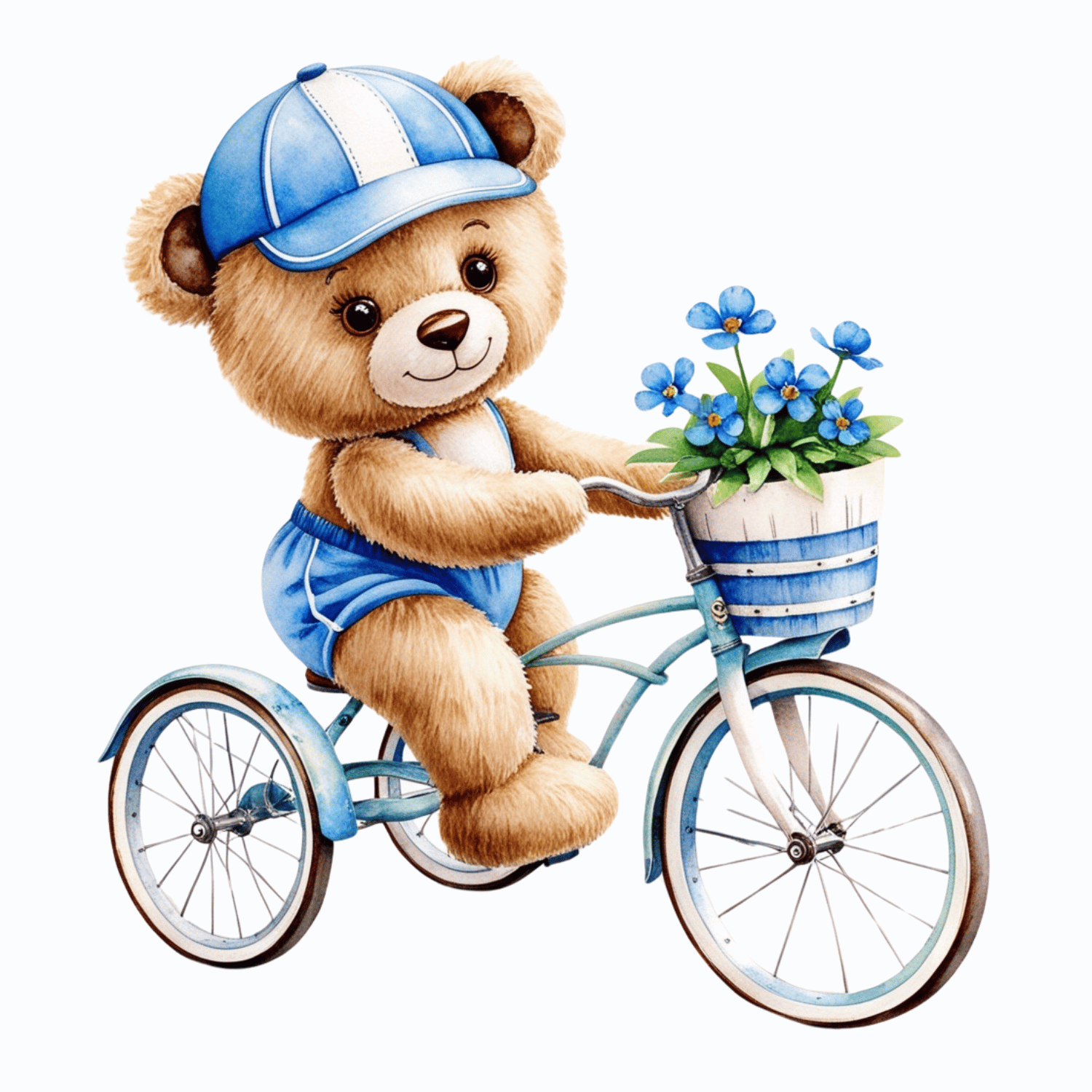 Bear on Blue Bicycle – Watercolor Clipart (PNG, 300 DPI)