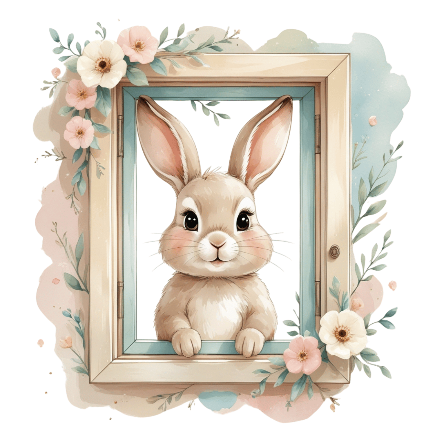 FREE Watercolor Bunny in Window Frame Clipart