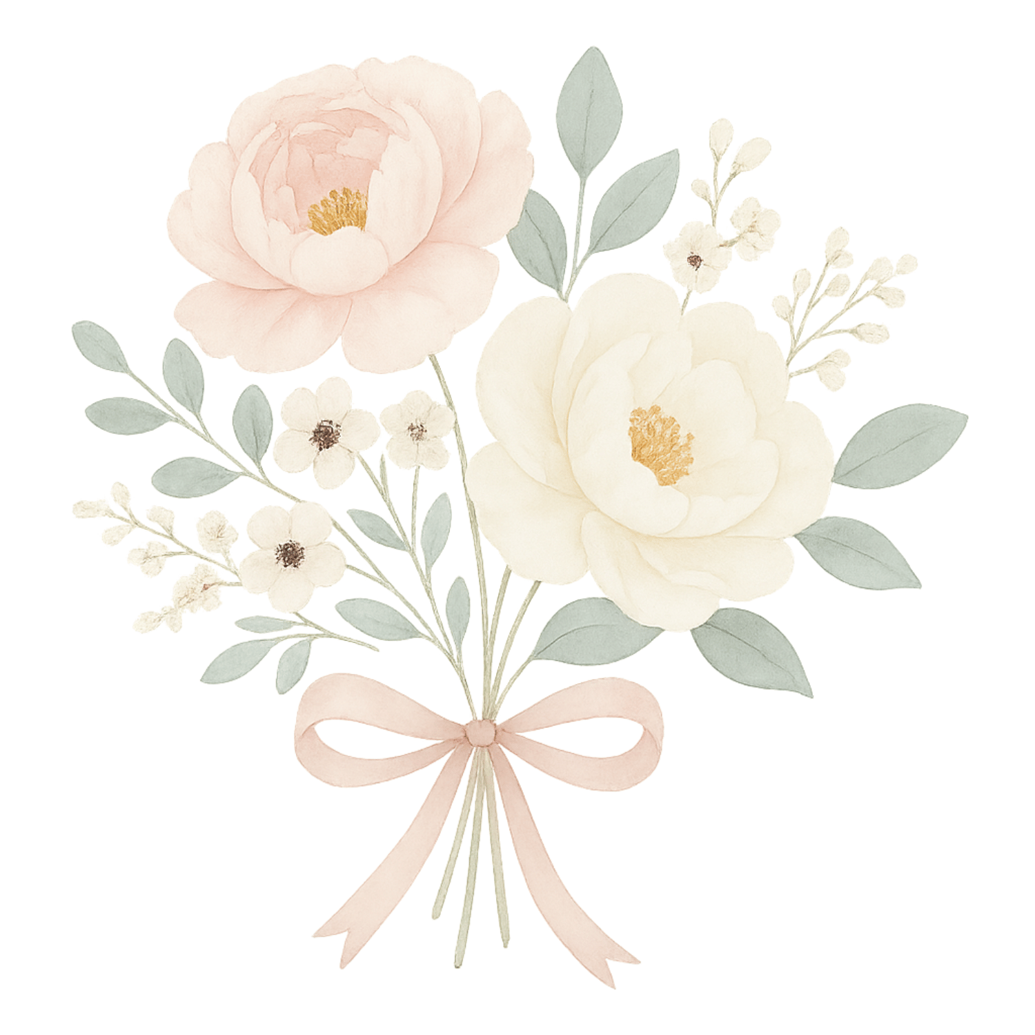 Soft Blush Peony Duo Bouquet Clipart (PNG, 300 DPI)