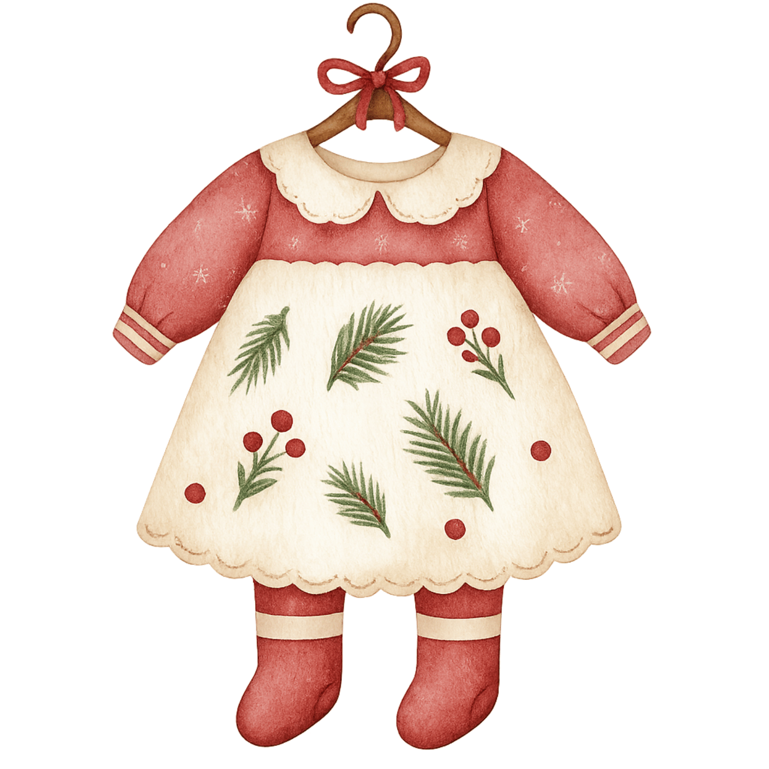 Free Watercolor Baby Christmas Dress on Hanger Clipart (PNG, 300 DPI)