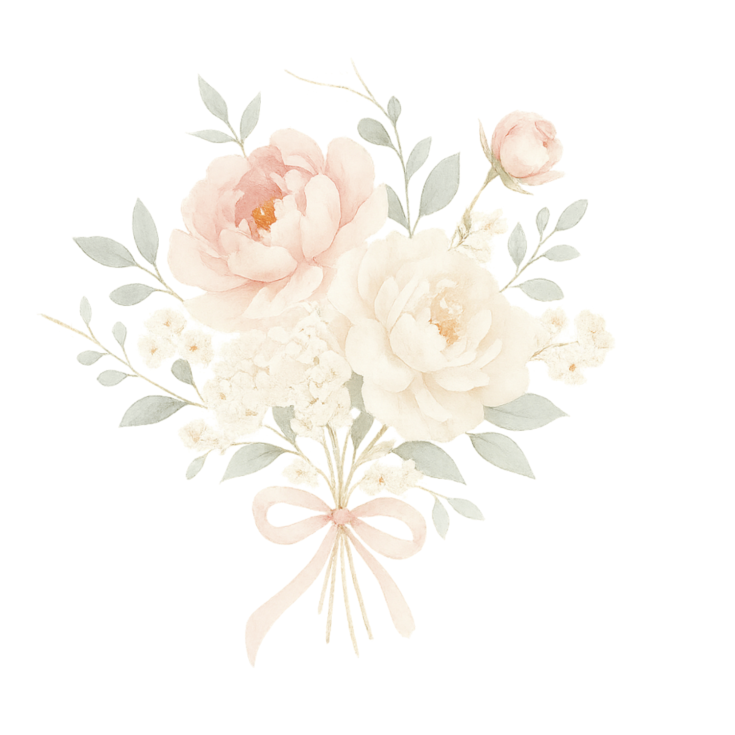 Soft Blush Peony Bouquet Clipart (PNG, 300 DPI)