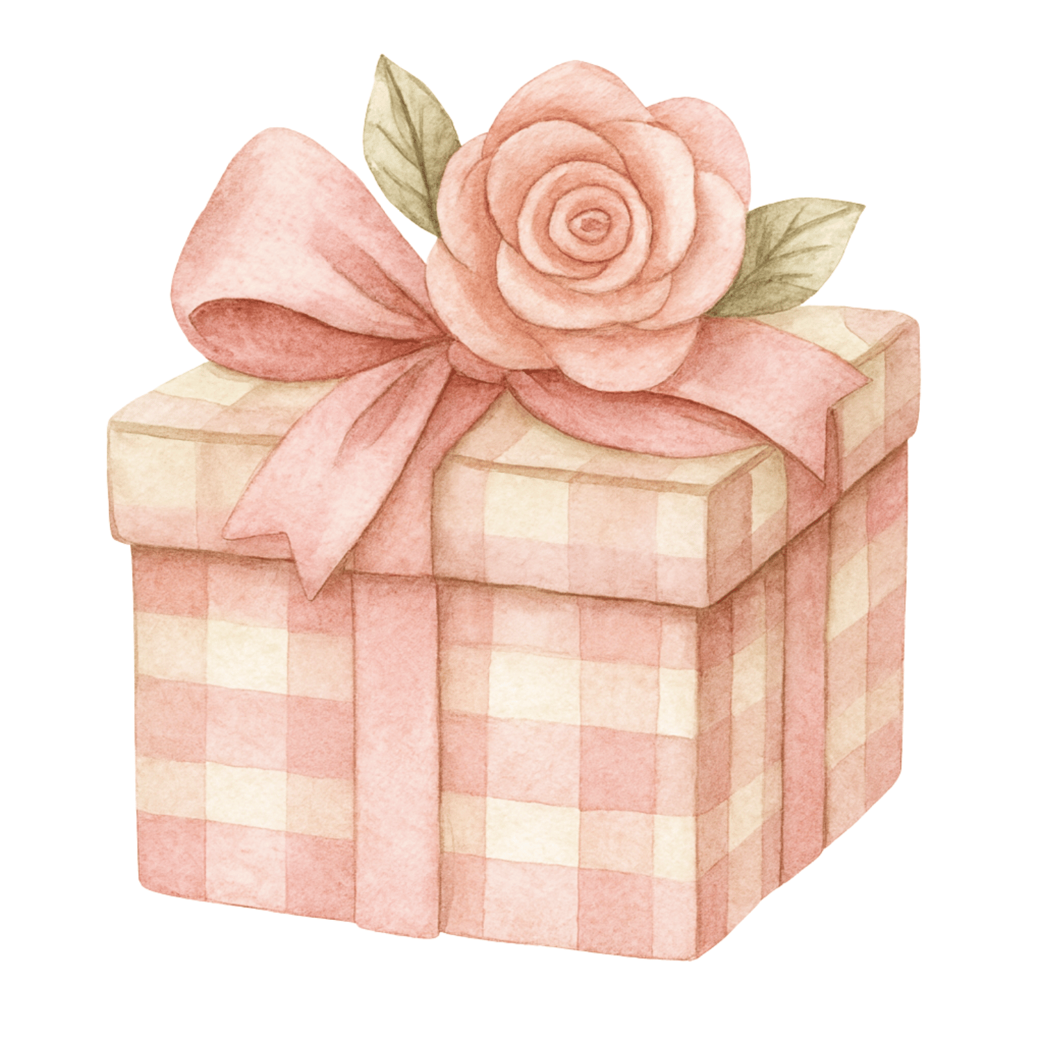 Free Pink Gingham Gift Box Clipart (PNG, 300 DPI)