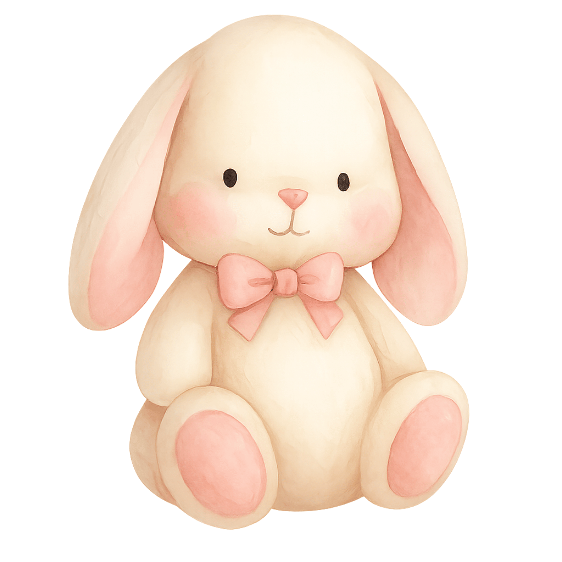 Free Pink Bunny Plush Clipart – Watercolor Rabbit with Bow