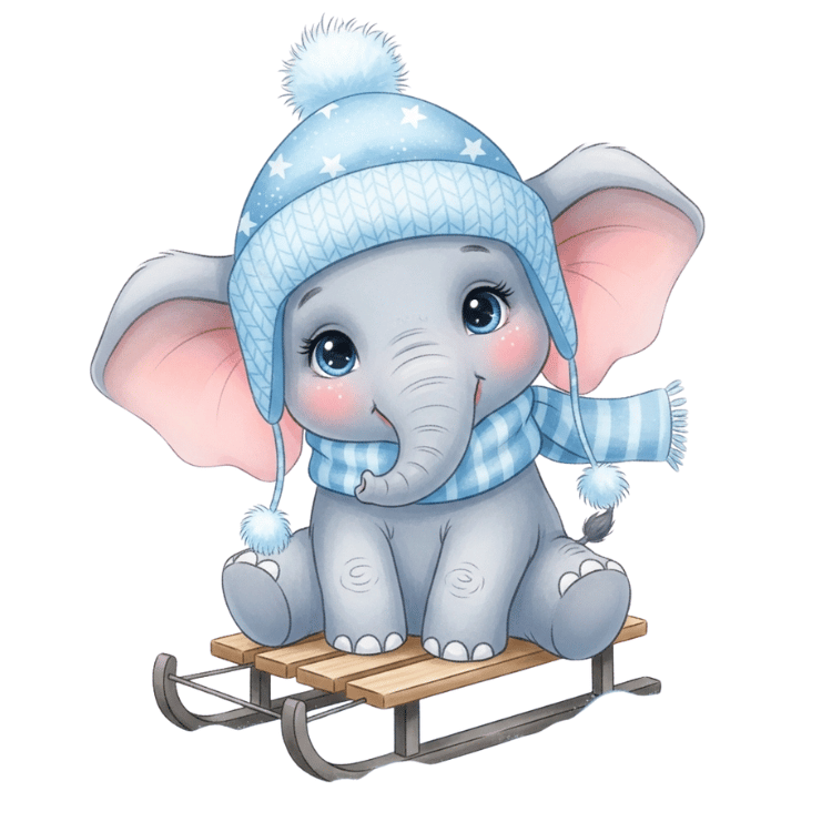 Free Winter Baby Elephant on Sled Clipart