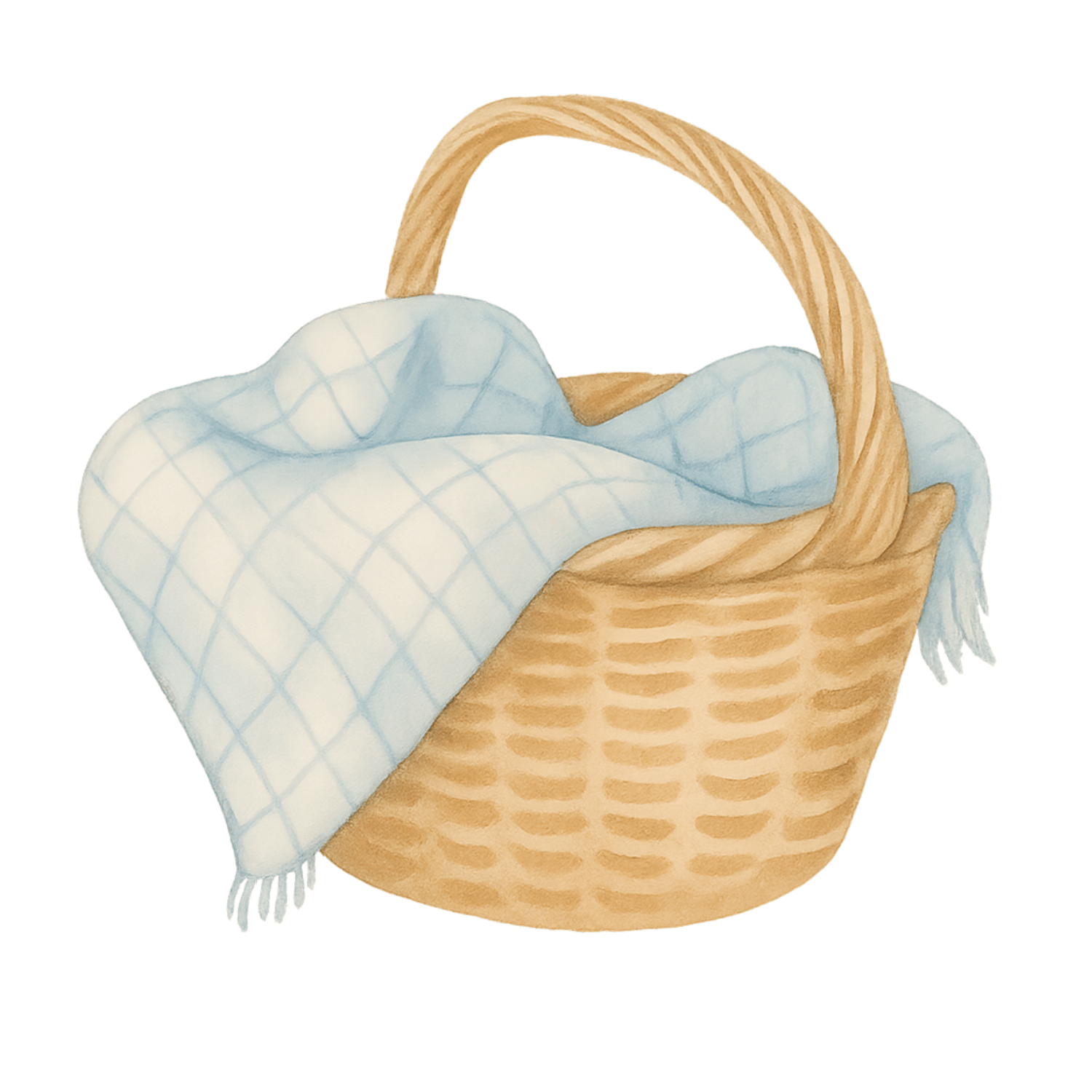 Free Watercolor Baby Basket Clipart with Blue Blanket