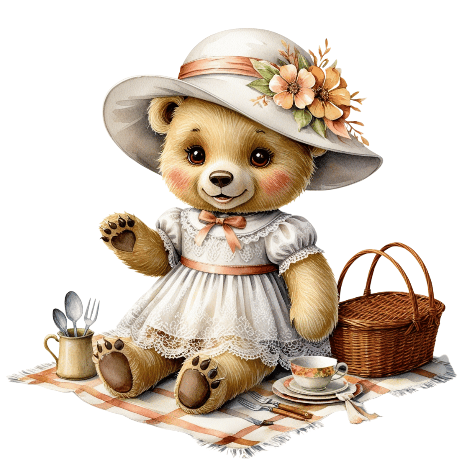 Free Vintage Teddy Bear Girl Picnic Clipart