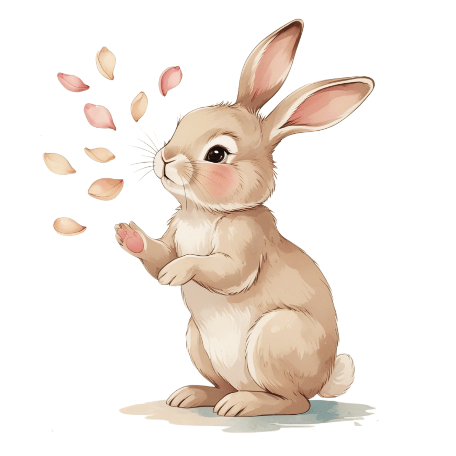 Free Watercolor Bunny with Petals Clipart