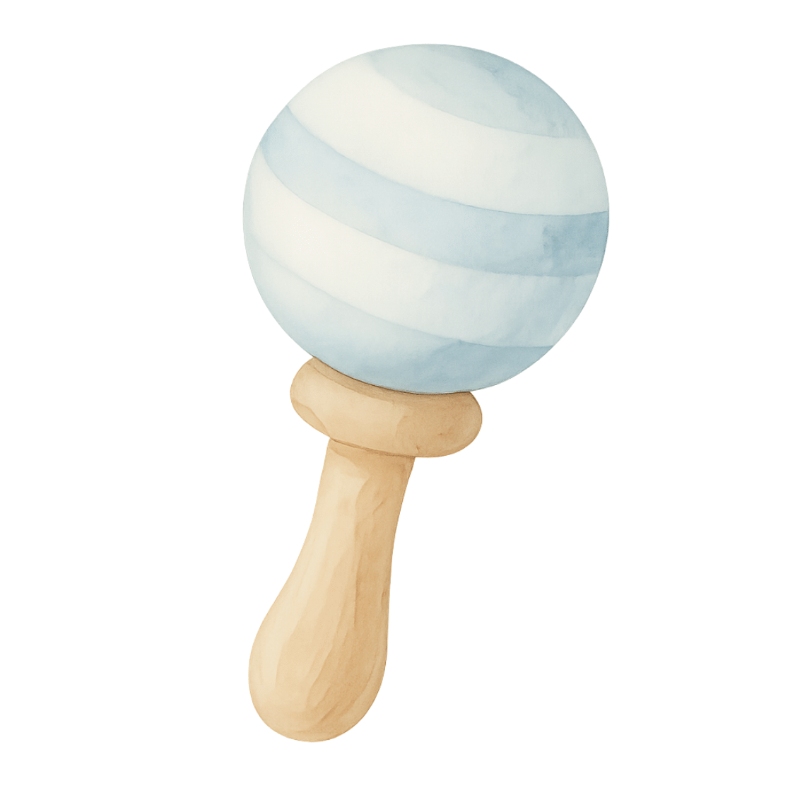 Free Watercolor Baby Rattle Clipart – Blue Stripes & Wood Handle