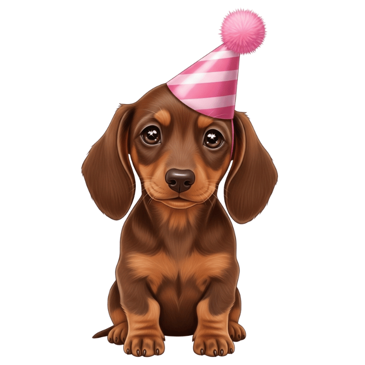 Free Cute Dachshund Birthday Clipart with Pink Party Hat