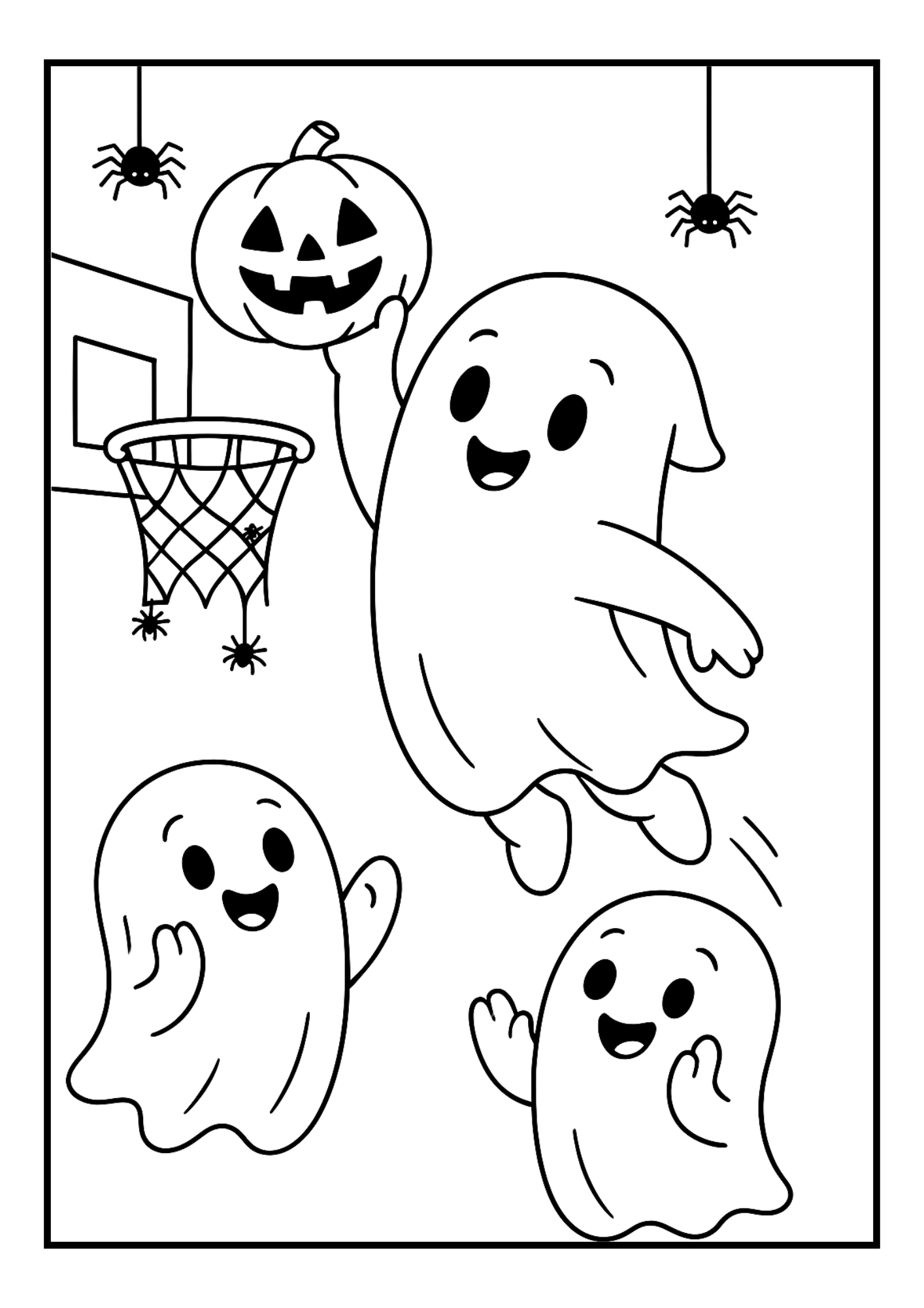 Free Halloween Ghost Coloring Pages – Cute Sports Set (PDF, 300 DPI)