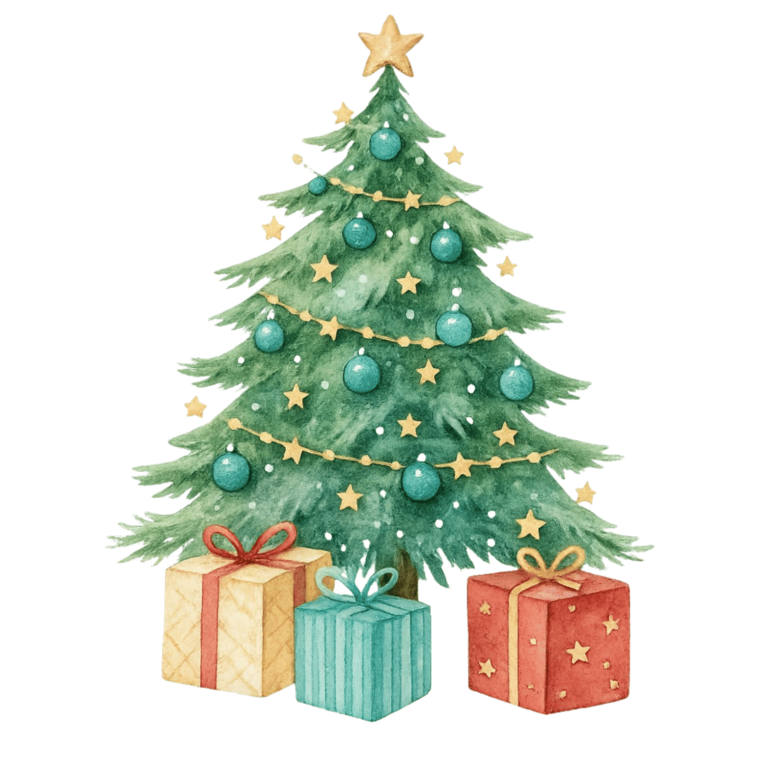 Free Watercolor Christmas Tree Clipart (PNG, 300 DPI)