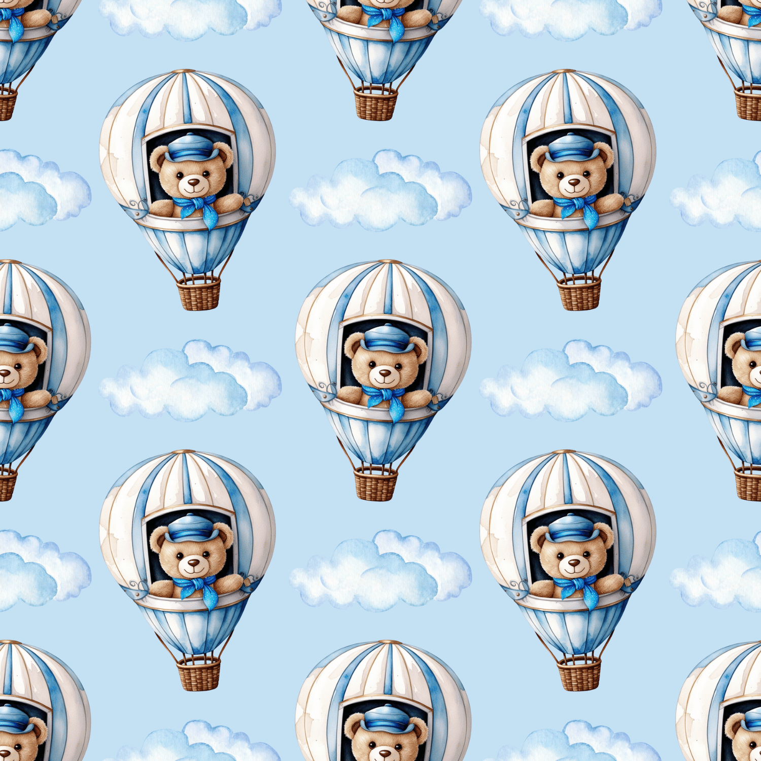 Free Blue Hot Air Balloon Bear Seamless Pattern (JPG/PNG, 300 DPI) | Free Download