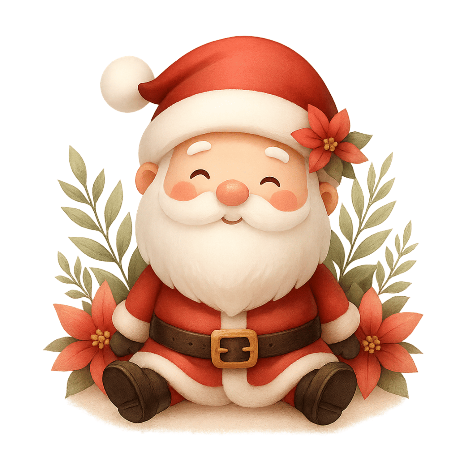 Free Cute Santa with Poinsettias Clipart (PNG, 300 DPI)