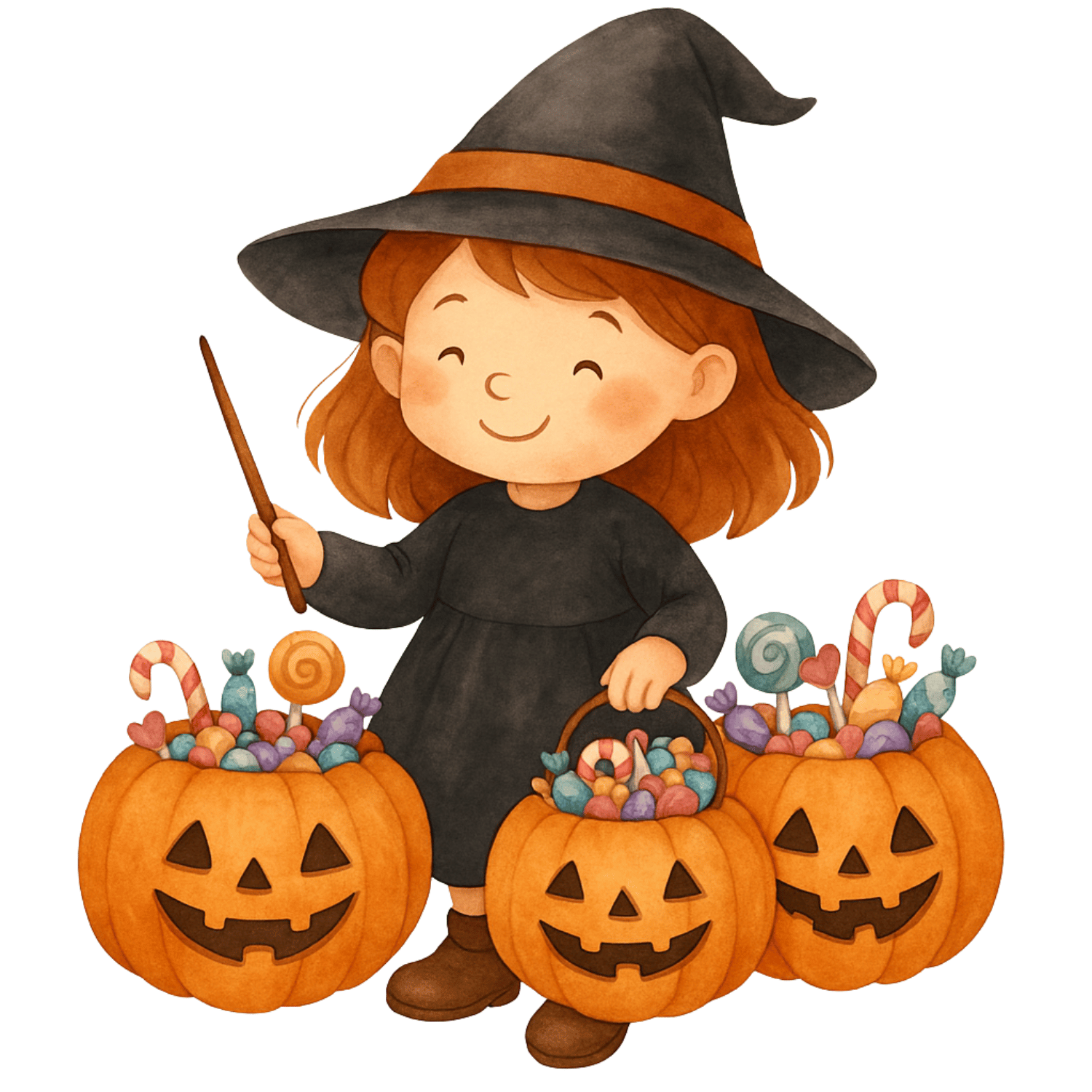 Free Cute Witch Girl Halloween Clipart (PNG, 300 DPI)