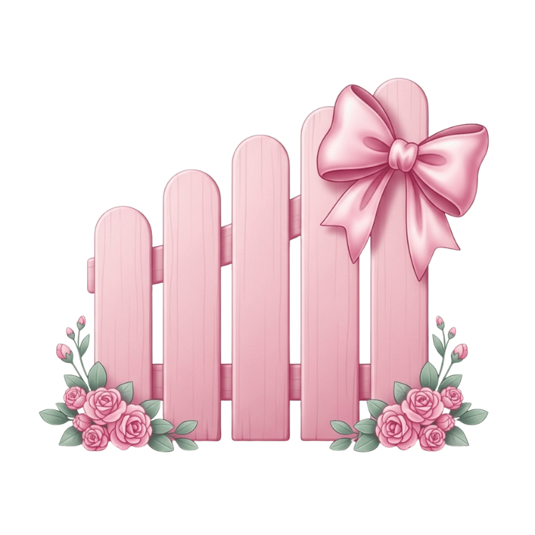 Free Pink Fence Clipart with Bow and Roses