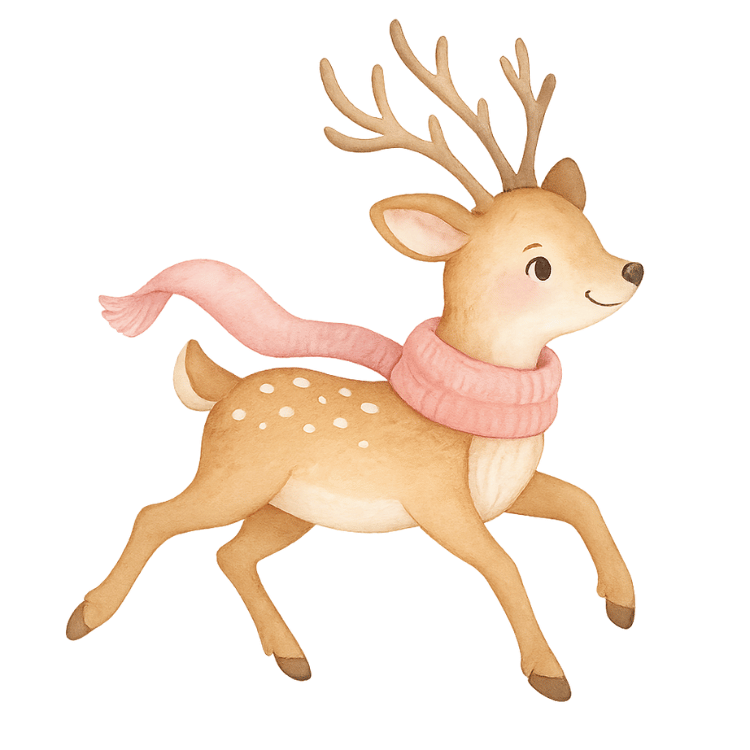 Free Watercolor Reindeer Clipart with Pink Scarf