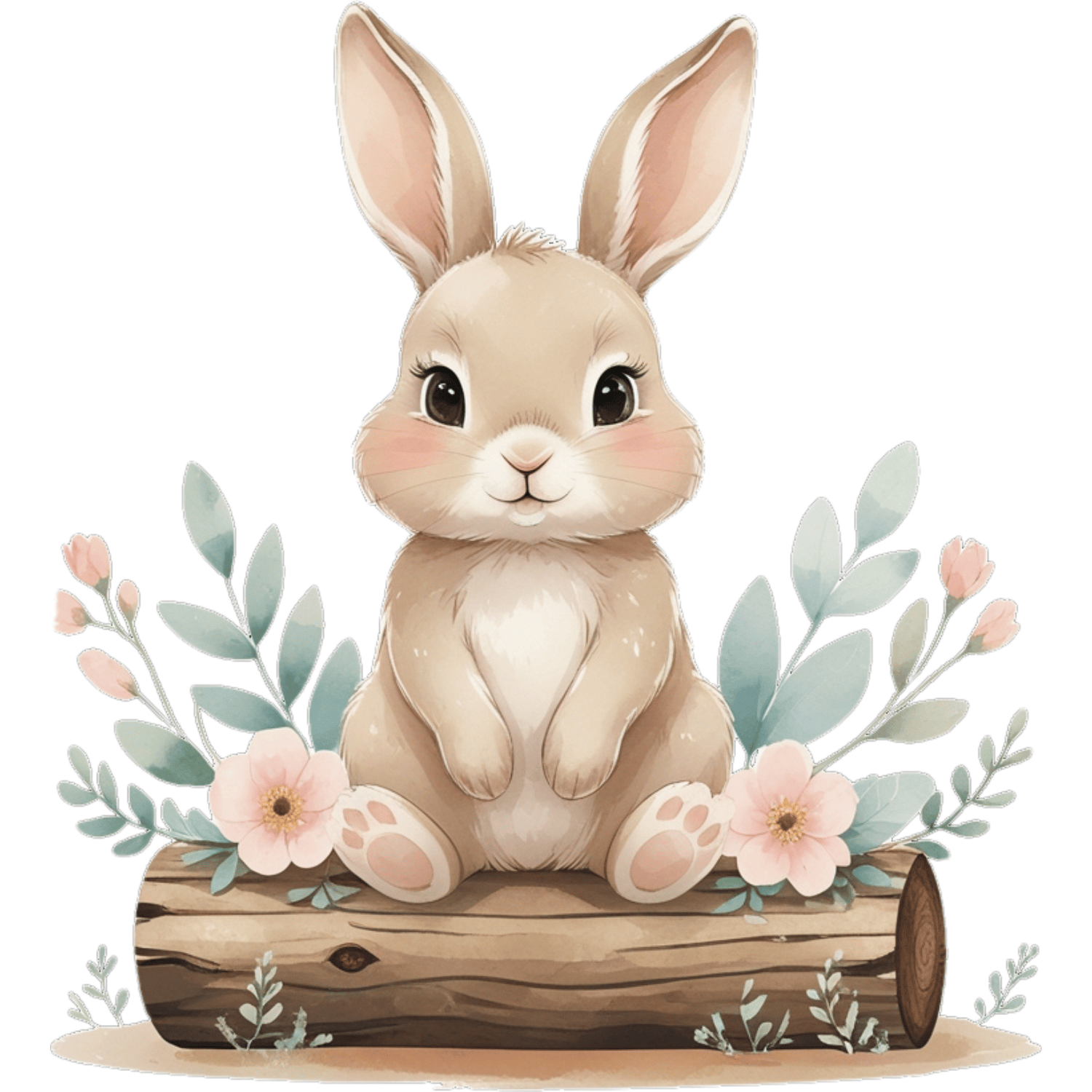 FREE Woodland Bunny on Log Clipart