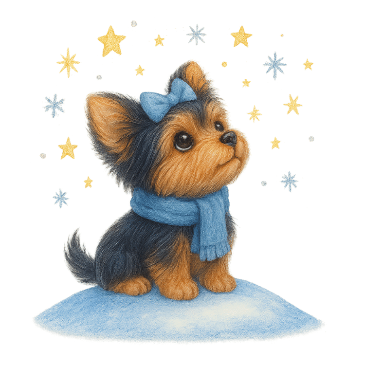 Free Cute Winter Puppy Looking at Stars Clipart