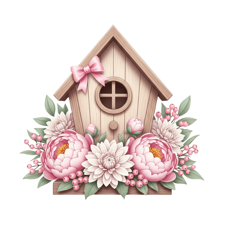 Free Cute Floral Birdhouse Clipart