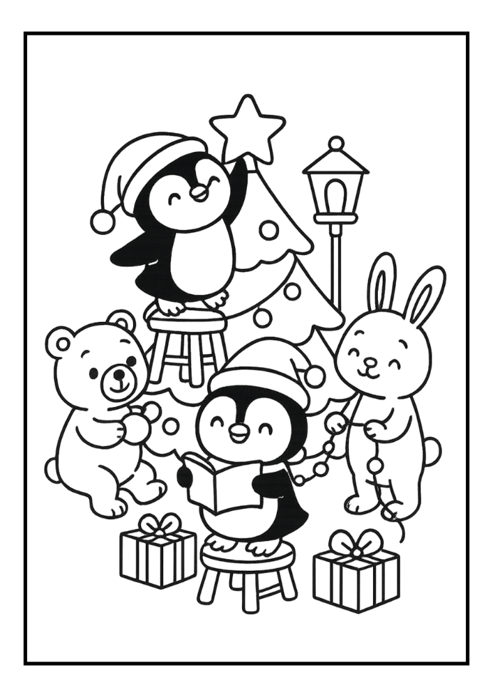 Free Cute Christmas Penguin Coloring Pages Set