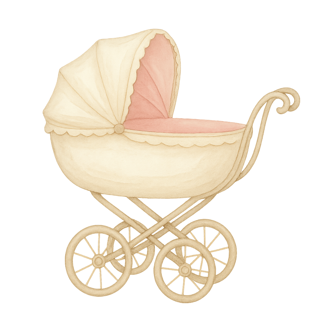 Free Vintage Baby Pram Clipart – Blush Pink Watercolor