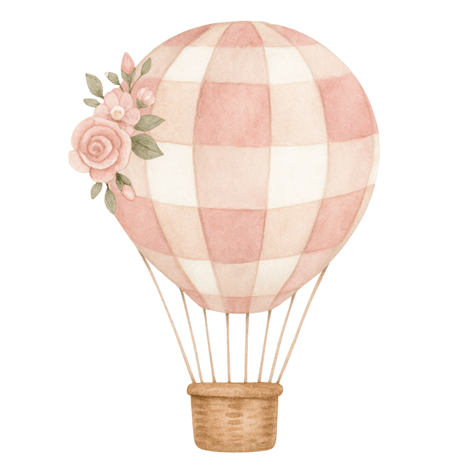 Free Pink Gingham Hot Air Balloon Clipart (PNG, 300 DPI)