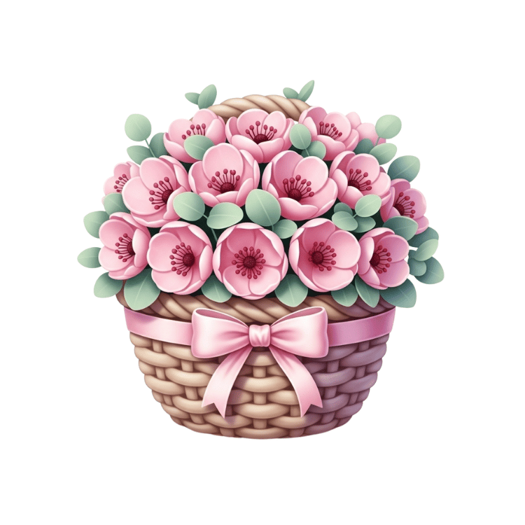 Free Pink Flower Basket Clipart