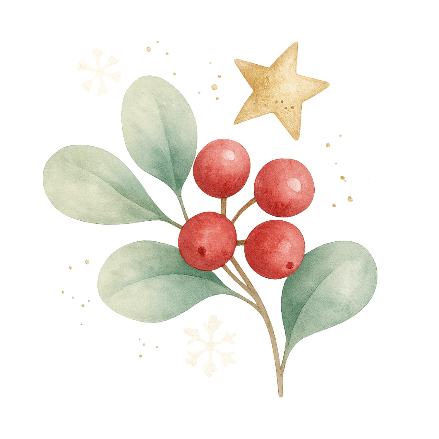 Free Watercolor Christmas Berries Clipart (PNG, 300 DPI)