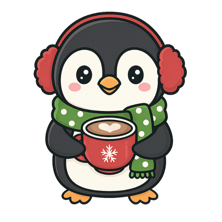 Free Cute Winter Penguin with Hot Chocolate Clipart