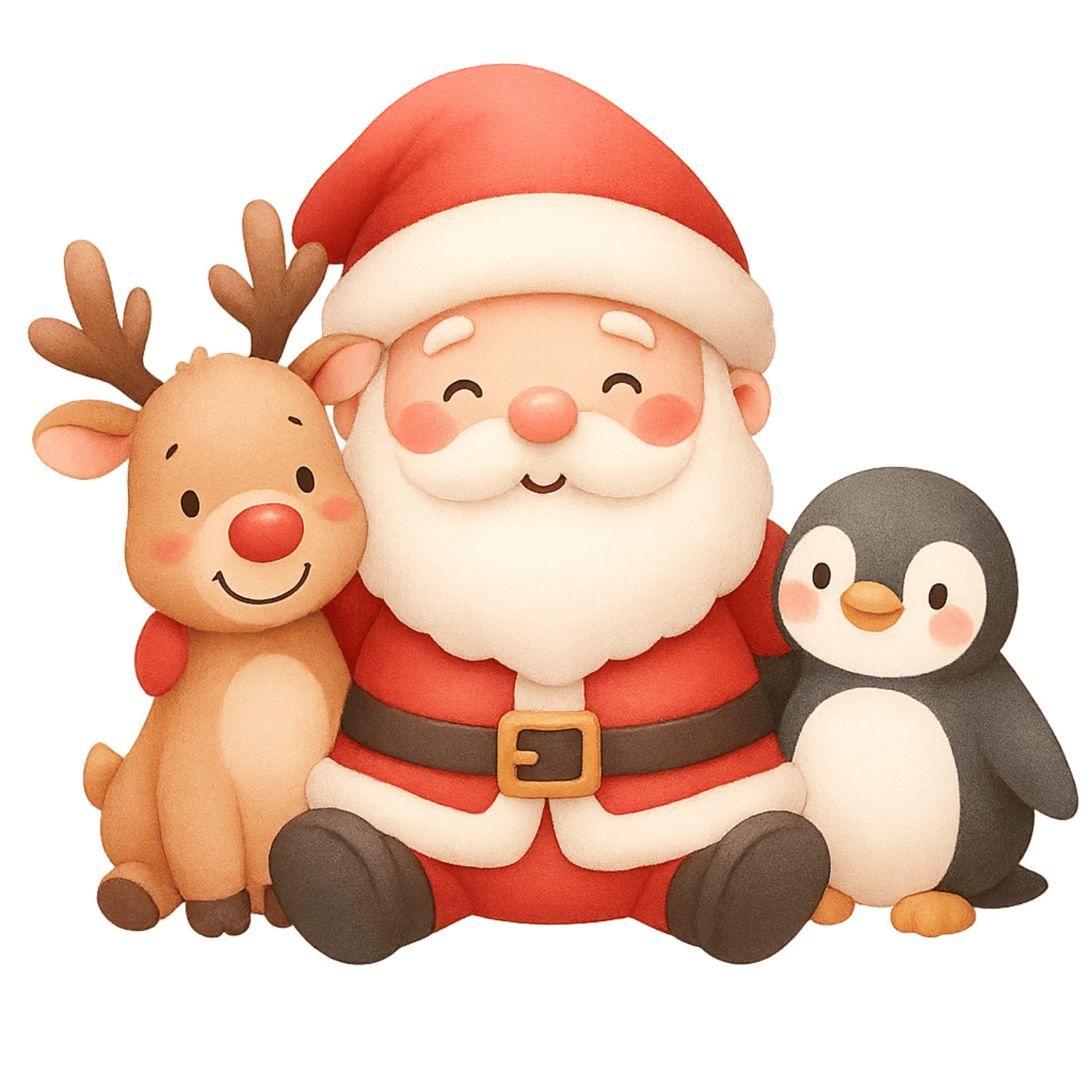 Free Cute Santa with Reindeer & Penguin Clipart (PNG, 300 DPI)