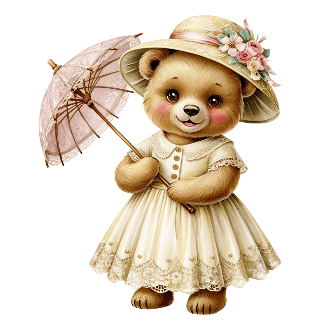 Free Vintage Teddy Bear Girl with Parasol Clipart
