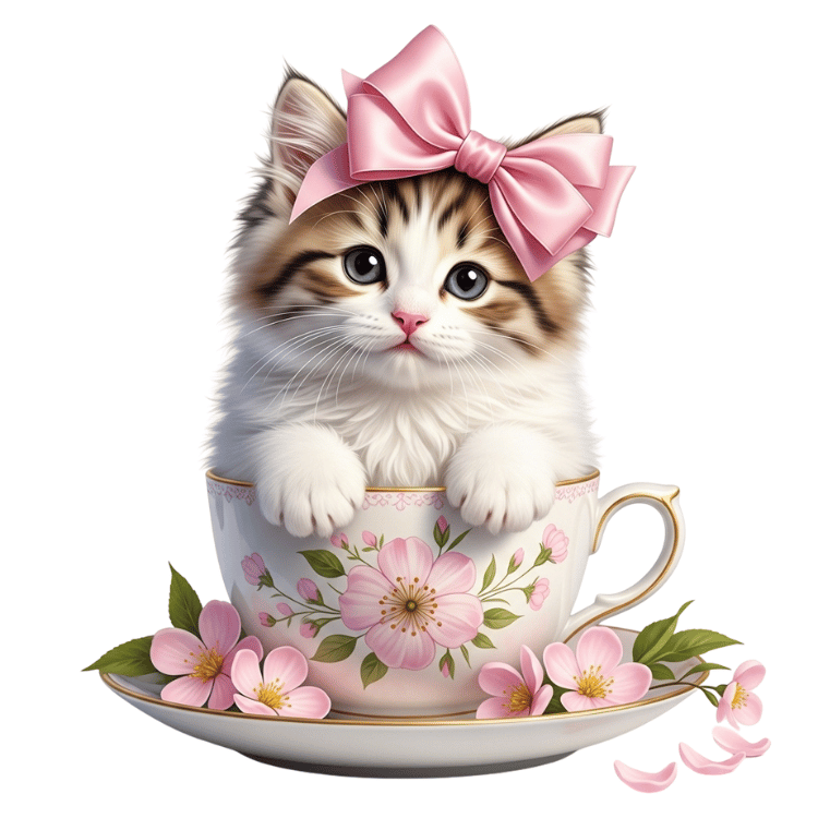 Free Watercolor Kitten in Teacup Clipart