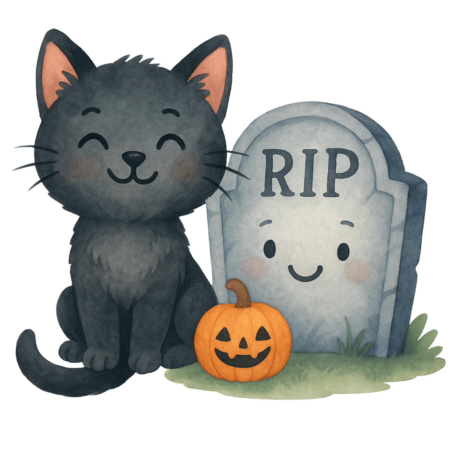 Free Cute Black Cat Halloween Clipart (PNG, 300 DPI)