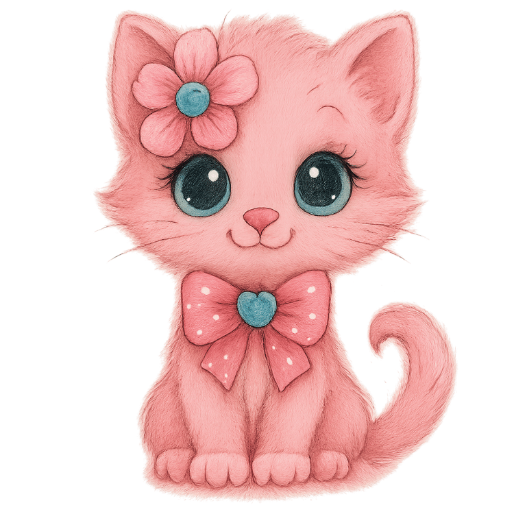 Free Pink Kitten Clipart with Bow and Flower