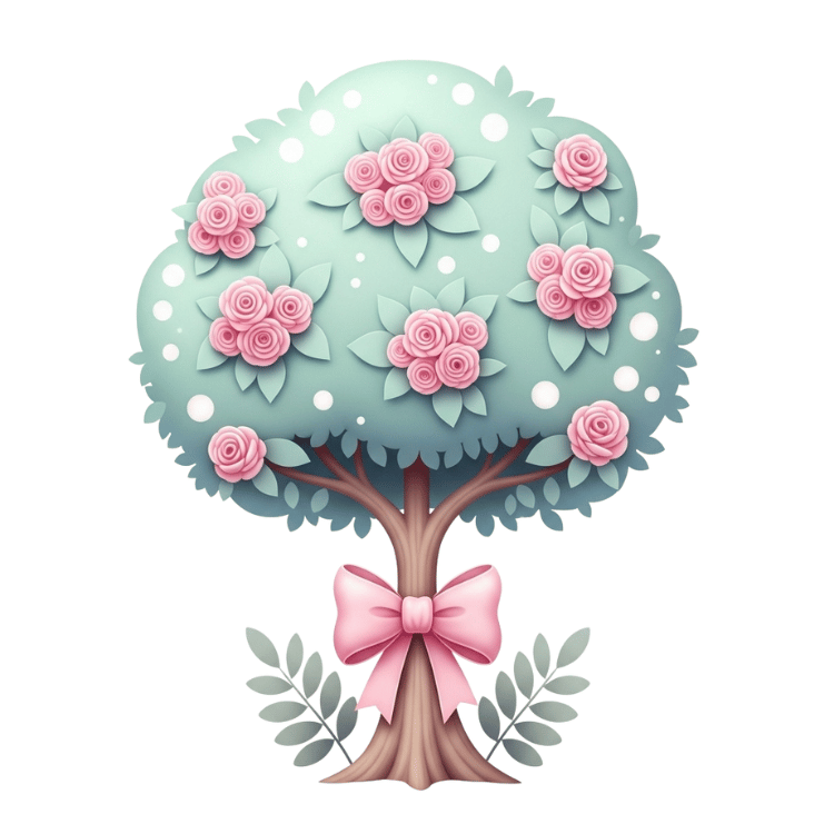 Free Cute Rose Tree Clipart with Pink Bow