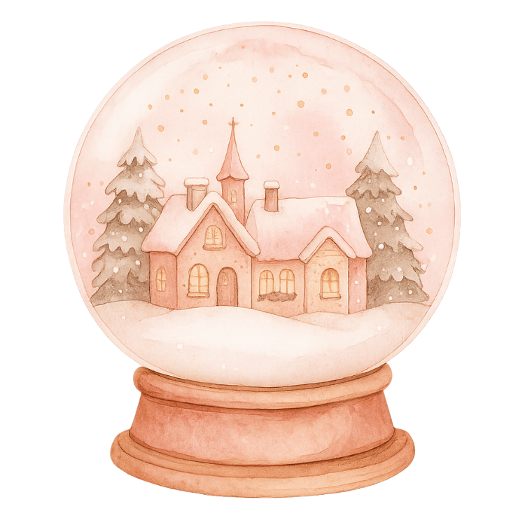 Free Pink Snow Globe Village Watercolor Clipart