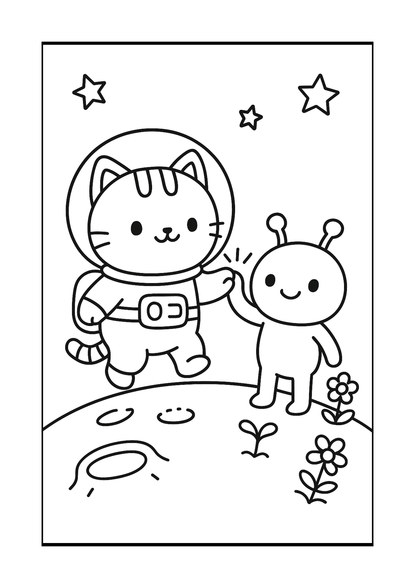 Free Cute Space Cat Astronaut Coloring Pages for Kids (PDF, 300 DPI)