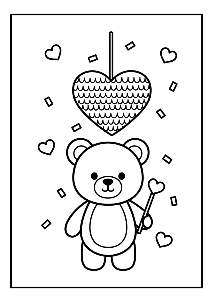 Free Cute Teddy Bear Valentine Coloring Pages Set