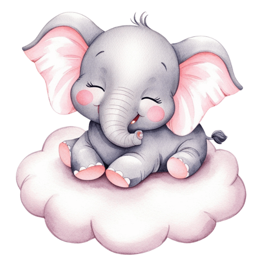 Free Watercolor Sleeping Baby Elephant on Cloud Clipart